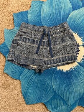 Women's Navy Patterned Athletic Drawstring Shorts